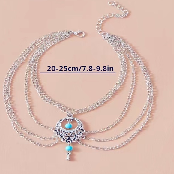 Bundle me Boho Style Arm/ Anklet Jewelry Adjustable Silver Toned Ankle Bracelet - Picture 4 of 7